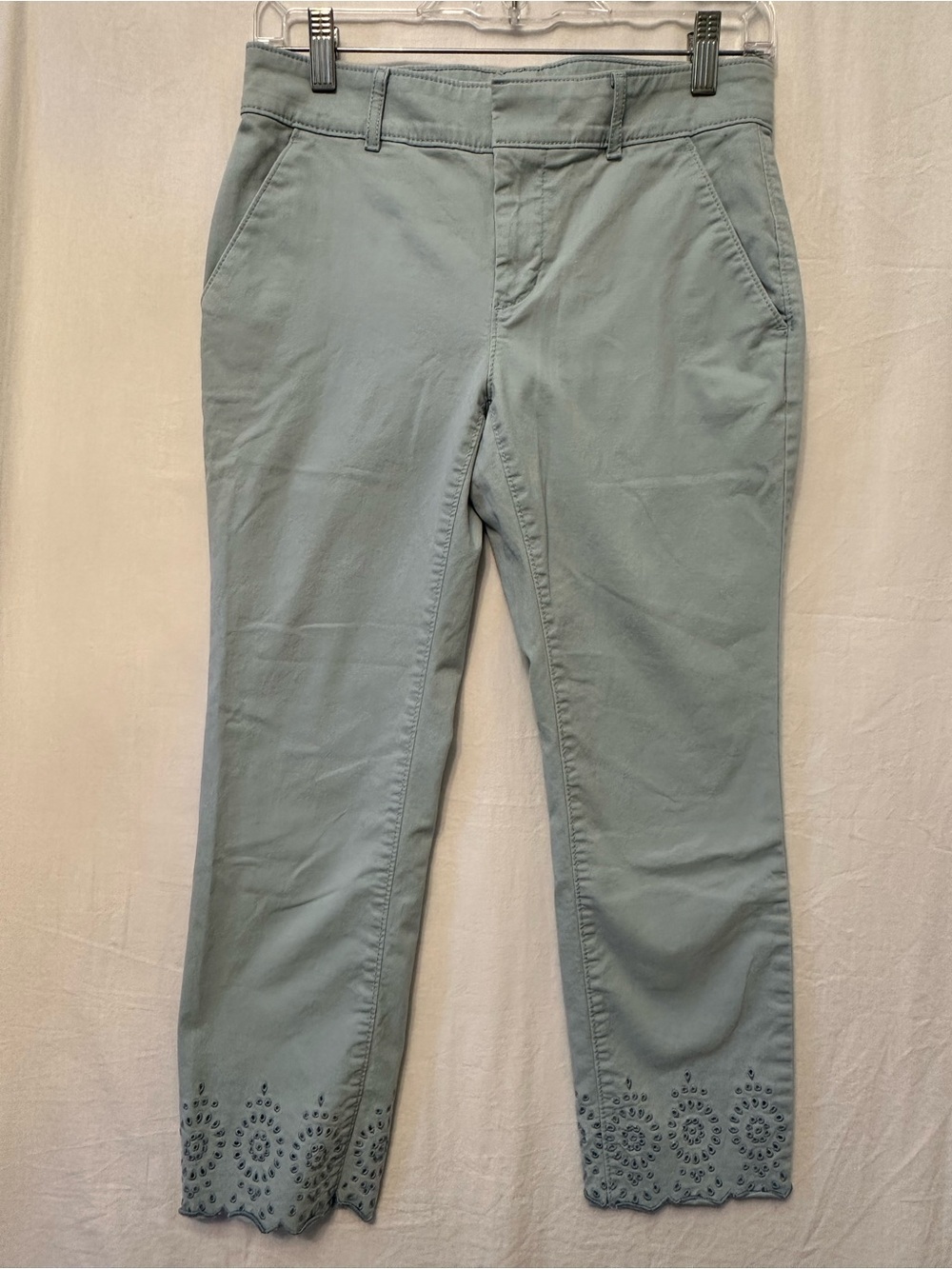 LOFT Blue Embroidered Eyelet Hem Cropped Chino Pants